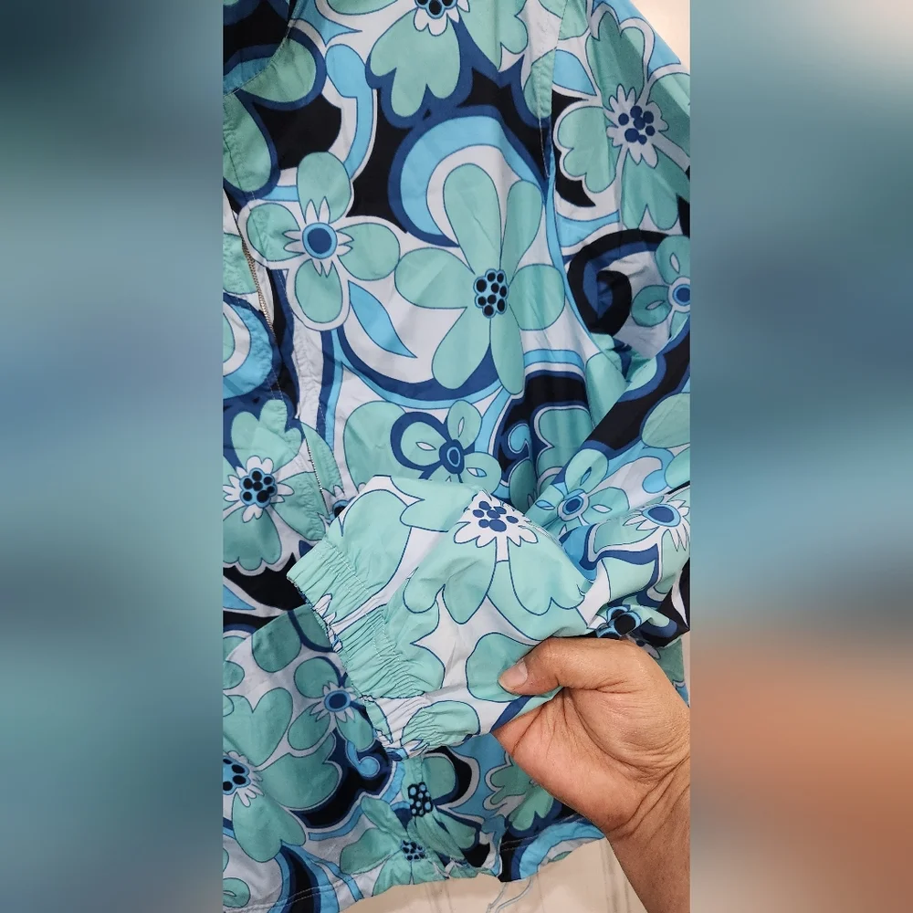 Catalina blue floral print windbreaker women's size Large 12/14